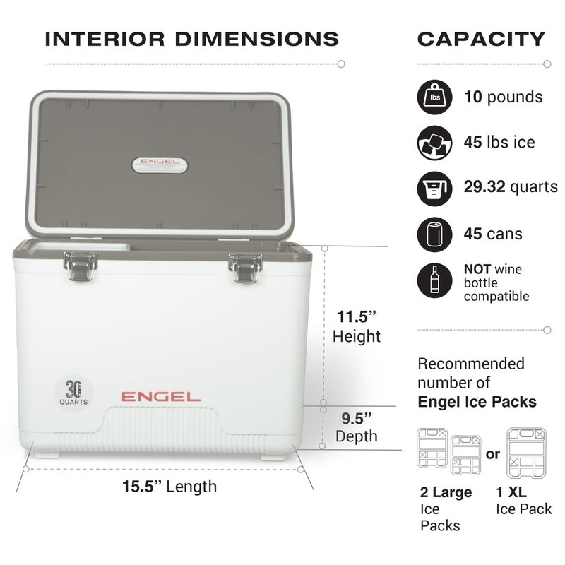 Engel UC30 30qt Leak-Proof, Air Tight, Drybox Cooler and Hard Shell Lunchbox for Men and Women in White - Image 3